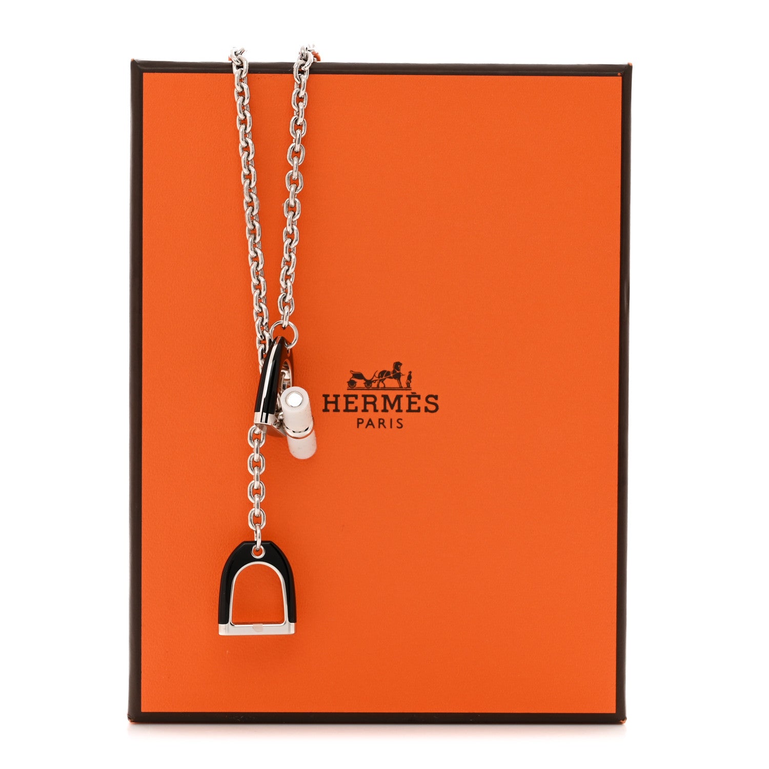 Hermes Palladium Lacquered Etrier Necklace Black 1787092