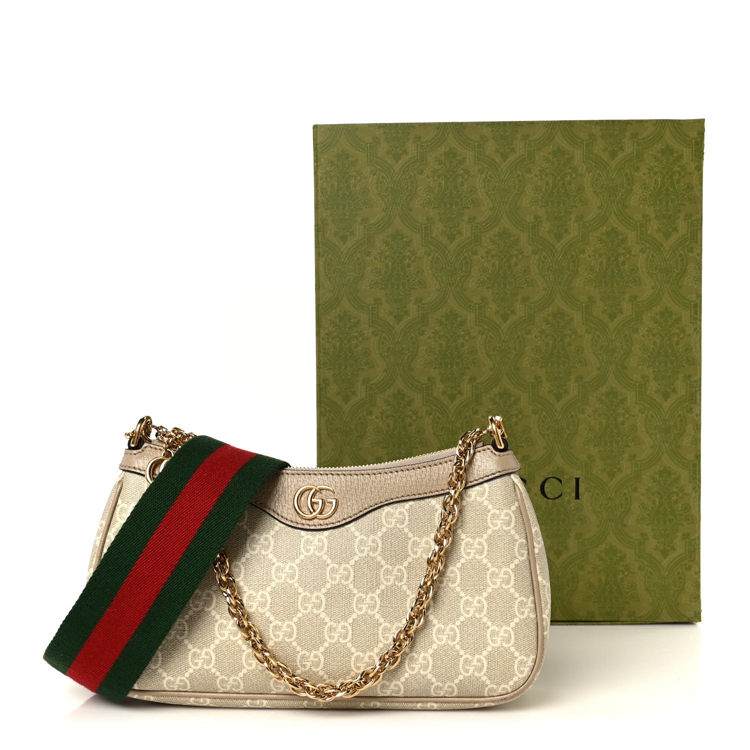 Gucci GG Supreme Monogram Textured Dollar Calfskin Web Small Ophidia GG Handbag Beige Mystic White Oatmeal 12 of 12