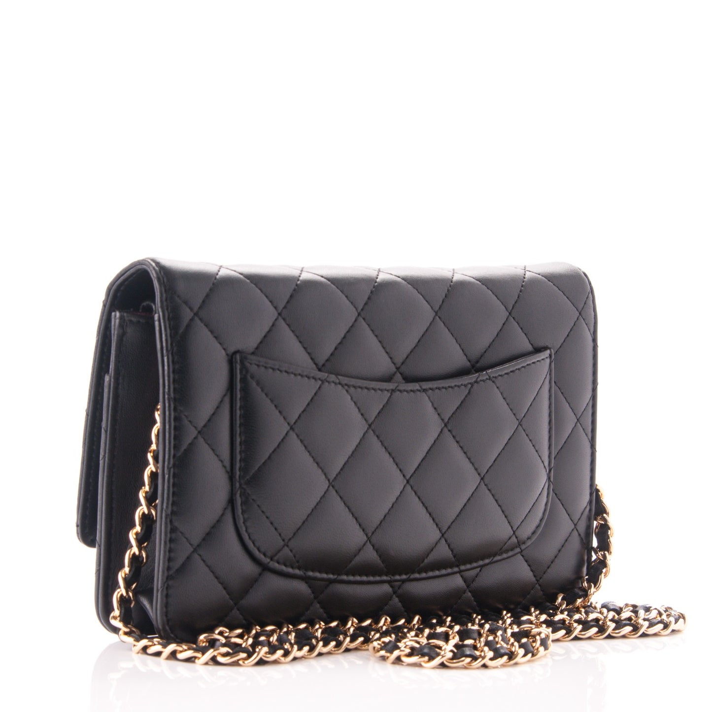 Lambskin Quilted Wallet On Chain WOC Black
