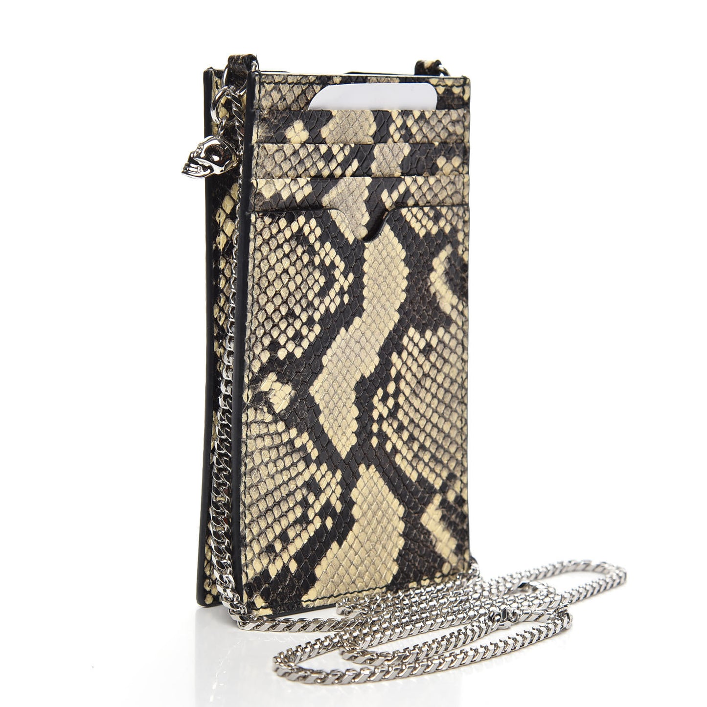 Snakeskin Embossed Calfskin Chain Crossbody Brown