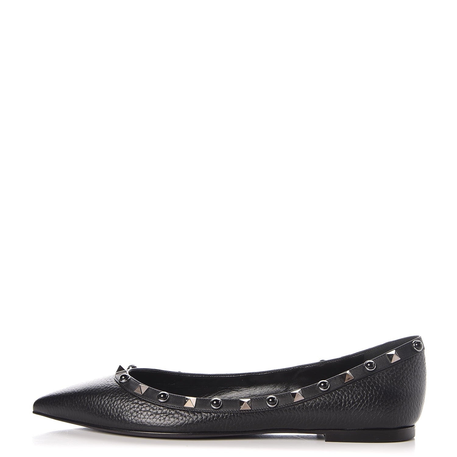 Valentino Garavani Pebbled Calfskin Onyx Rockstud Rolling Ballerina Flats 39 Black 1 of 10