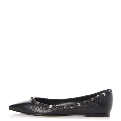 Valentino Garavani Pebbled Calfskin Onyx Rockstud Rolling Ballerina Flats 39 Black 1 of 10