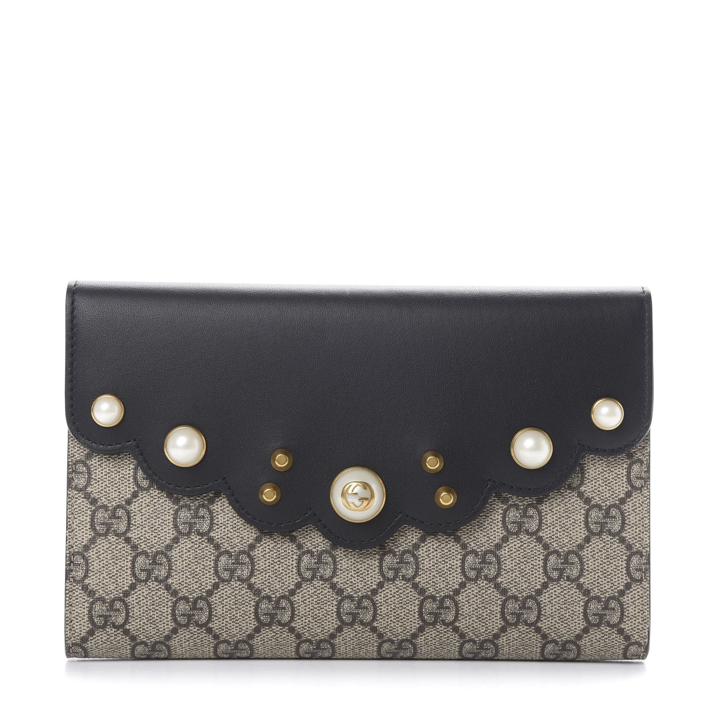 GG Supreme Monogram Mini Peony Pearly Clutch Black