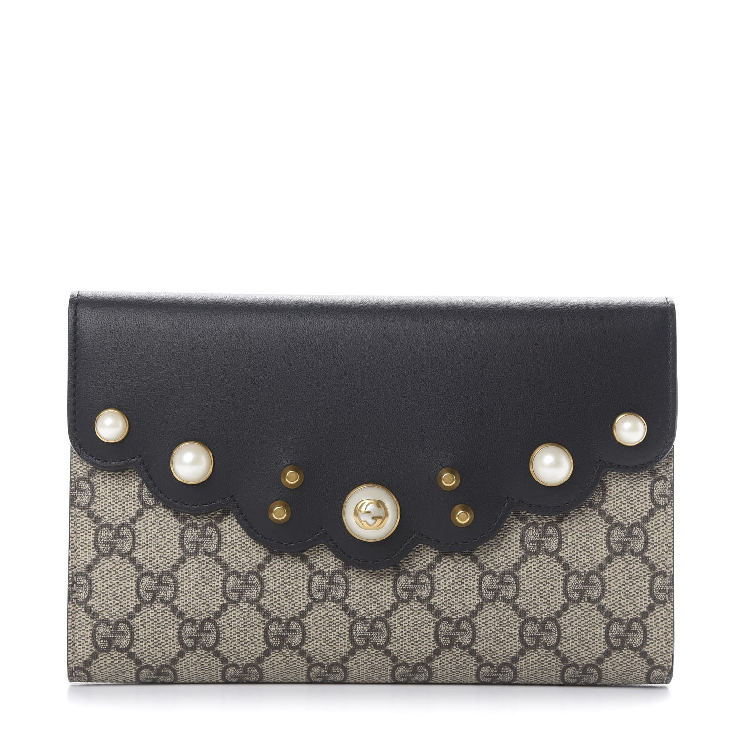 Gucci GG Supreme Monogram Mini Peony Pearly Clutch Black 1 of 7