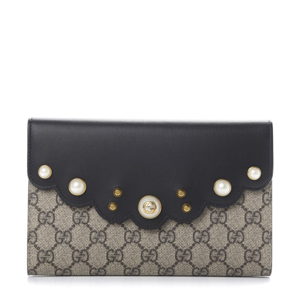Gucci GG Supreme Monogram Mini Peony Pearly Clutch Black 1 of 7