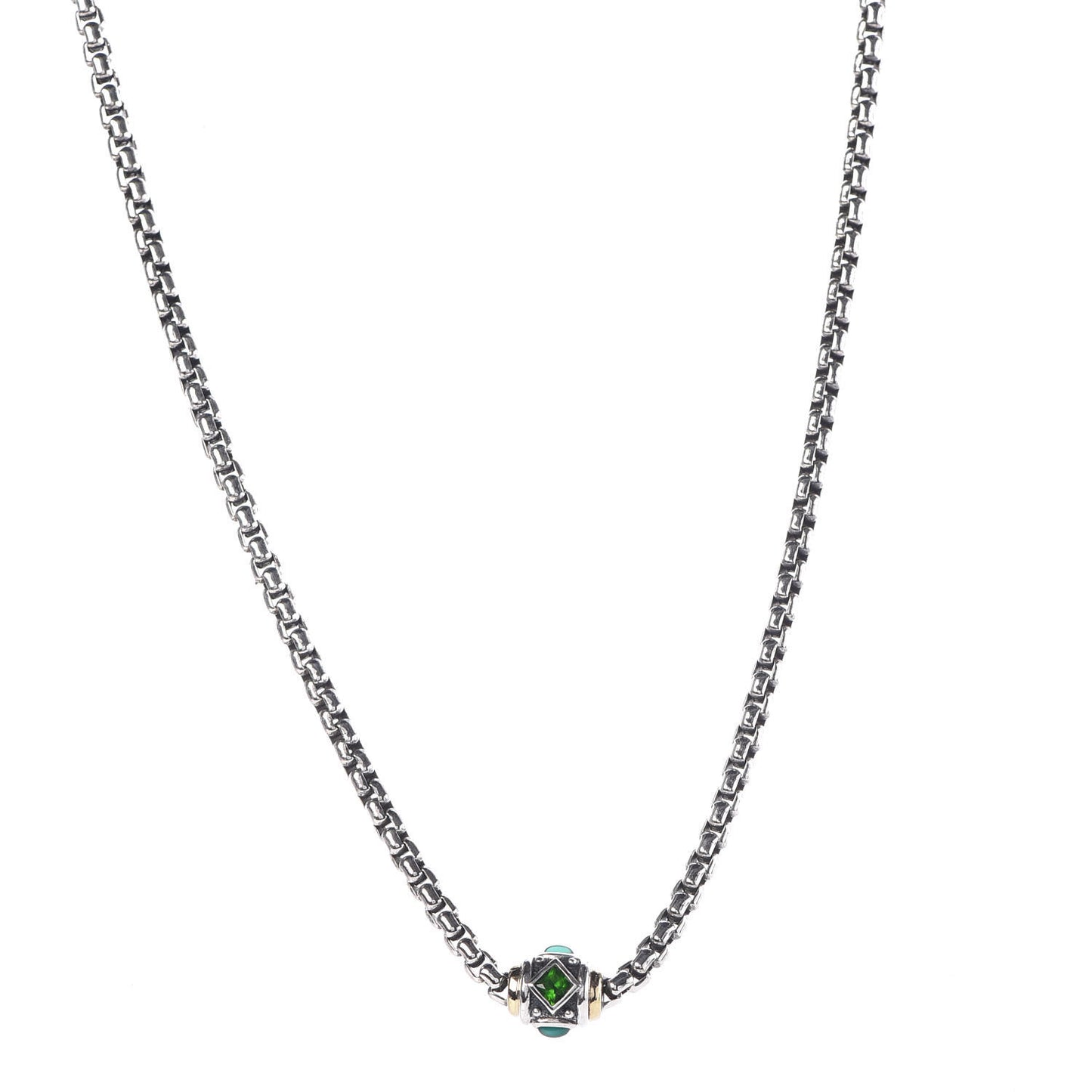 Sterling Silver 18K Yellow Gold Green Onyx Diopside Renaissance Necklace