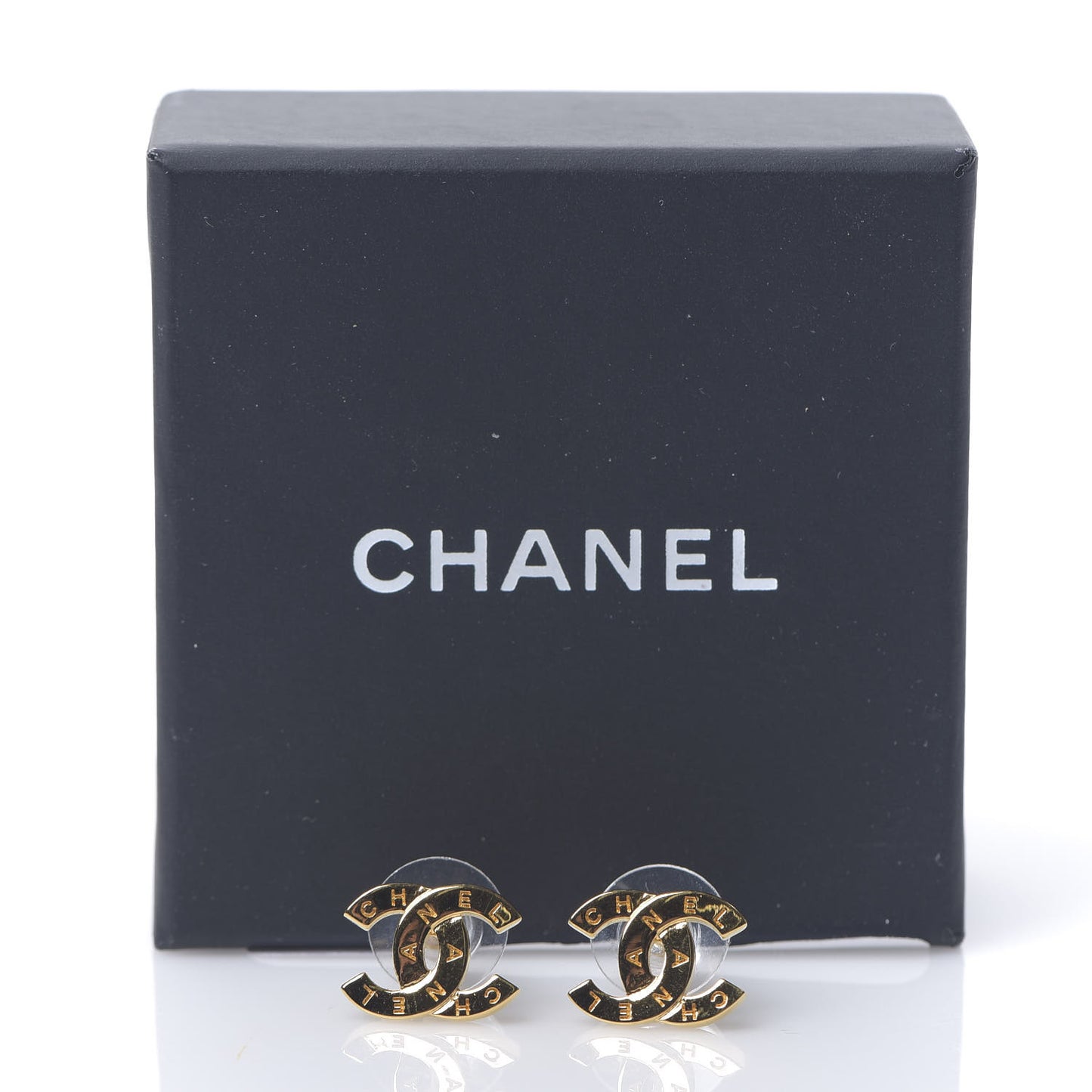 Metal CC Paris Button Stud Earrings Gold