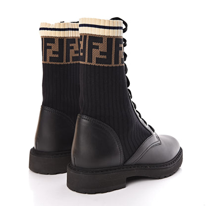 Fendi Calfskin Stretch Fabric Rockoko Biker Boots 36 Tobacco Black Marino 4 of 8