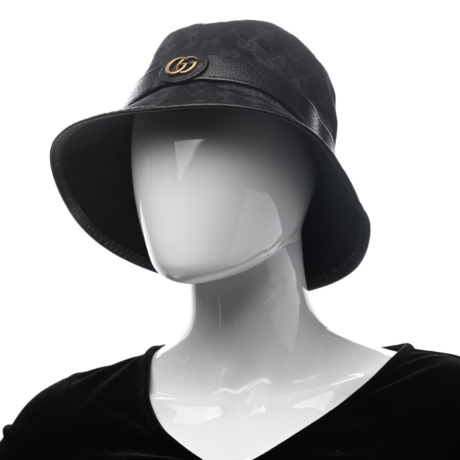 Gucci Monogram Textured Dollar Calfskin GG Jago Bucket Hat L Black 2 of 11