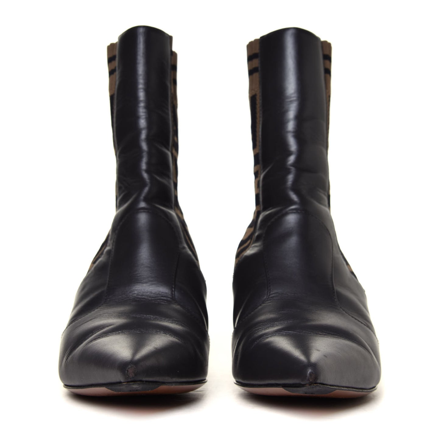 Vitellino Microfiber Fabric FF Rockoko Low Heel Sock Boots 35.5 Black Tobacco