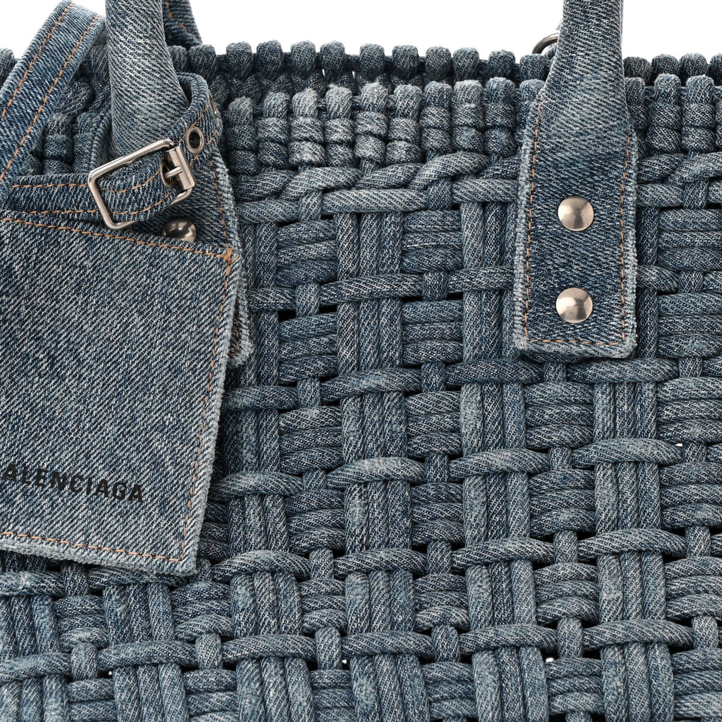 Washed Frayed Denim Braided XS Bistro Basket Blue