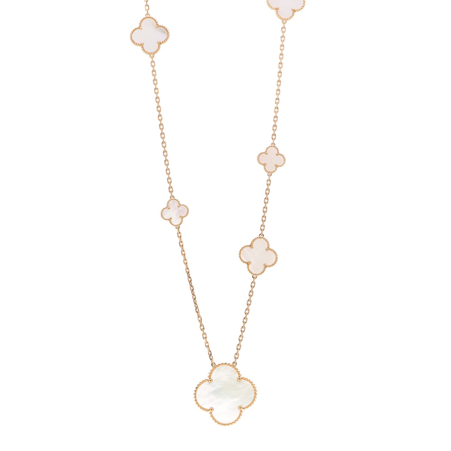 18K Yellow Gold Mother of Pearl 11 Motifs Magic Alhambra Necklace