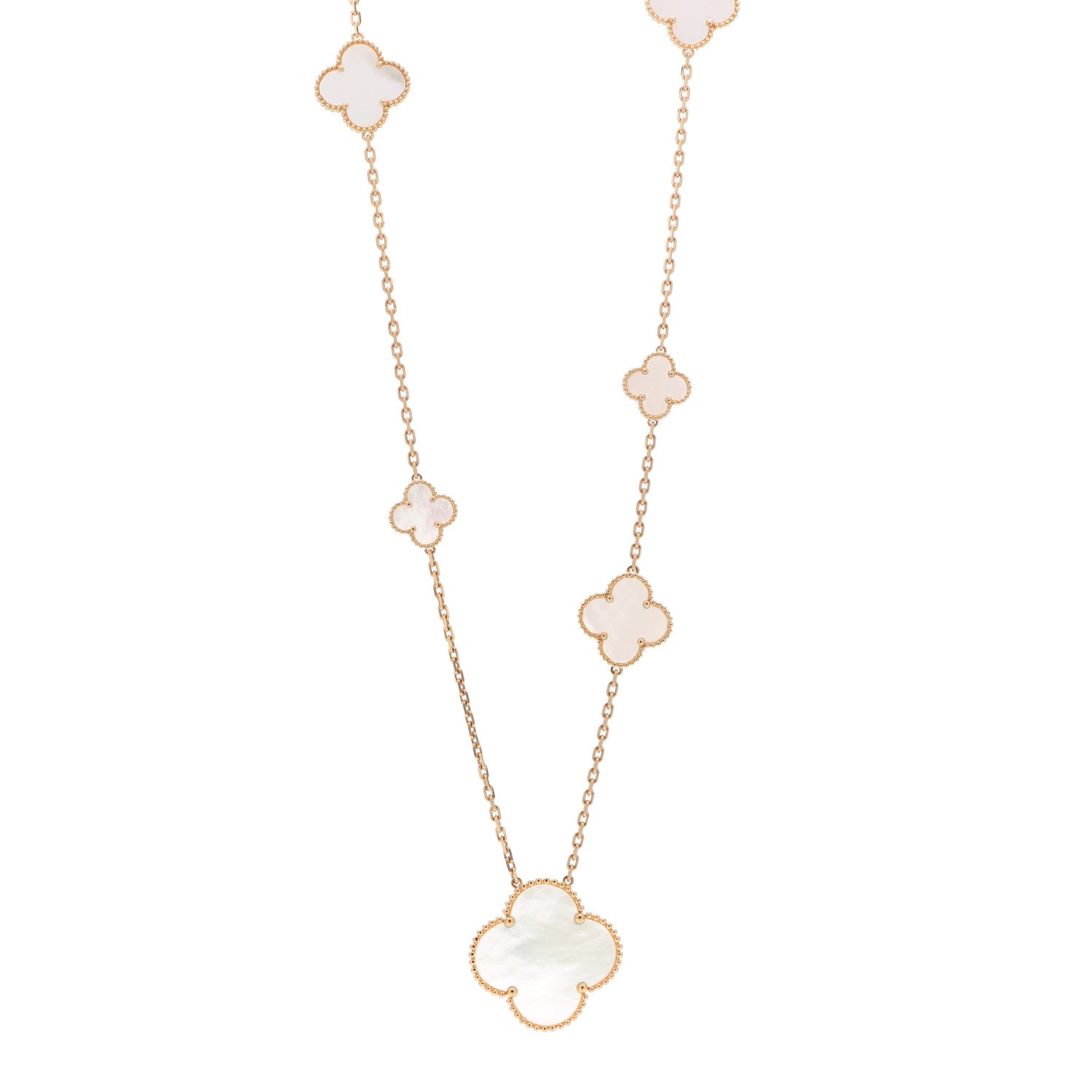 Van Cleef & Arpels 18K Yellow Gold Mother of Pearl 11 Motifs Magic Alhambra Necklace 1 of 5