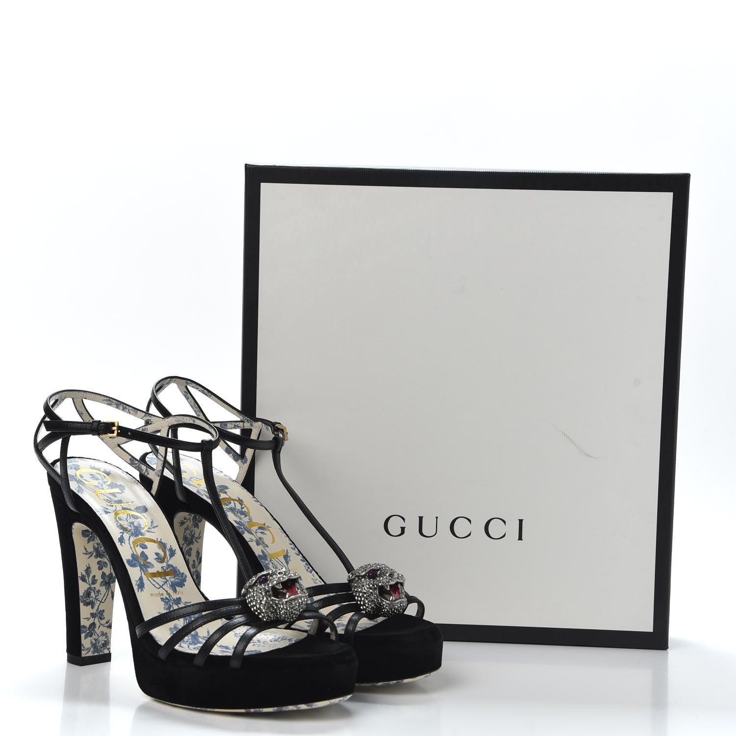 Gucci Velvet Malaga Kid Elias T-Strap Platform High Heel Sandals 38.5 Black 9 of 9