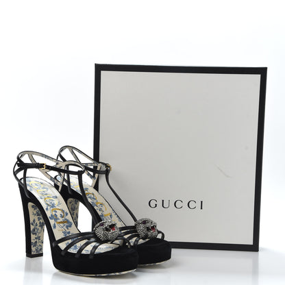 Gucci Velvet Malaga Kid Elias T-Strap Platform High Heel Sandals 38.5 Black 9 of 9