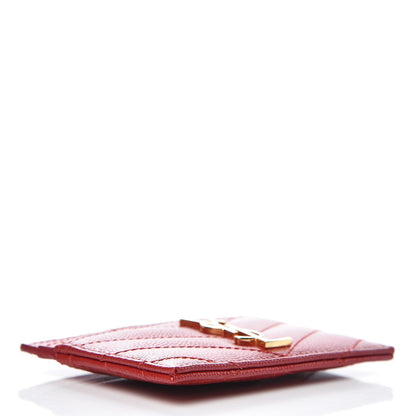Saint Laurent Grain De Poudre Matelasse Chevron Monogram Credit Card Case New Red 4 of 8