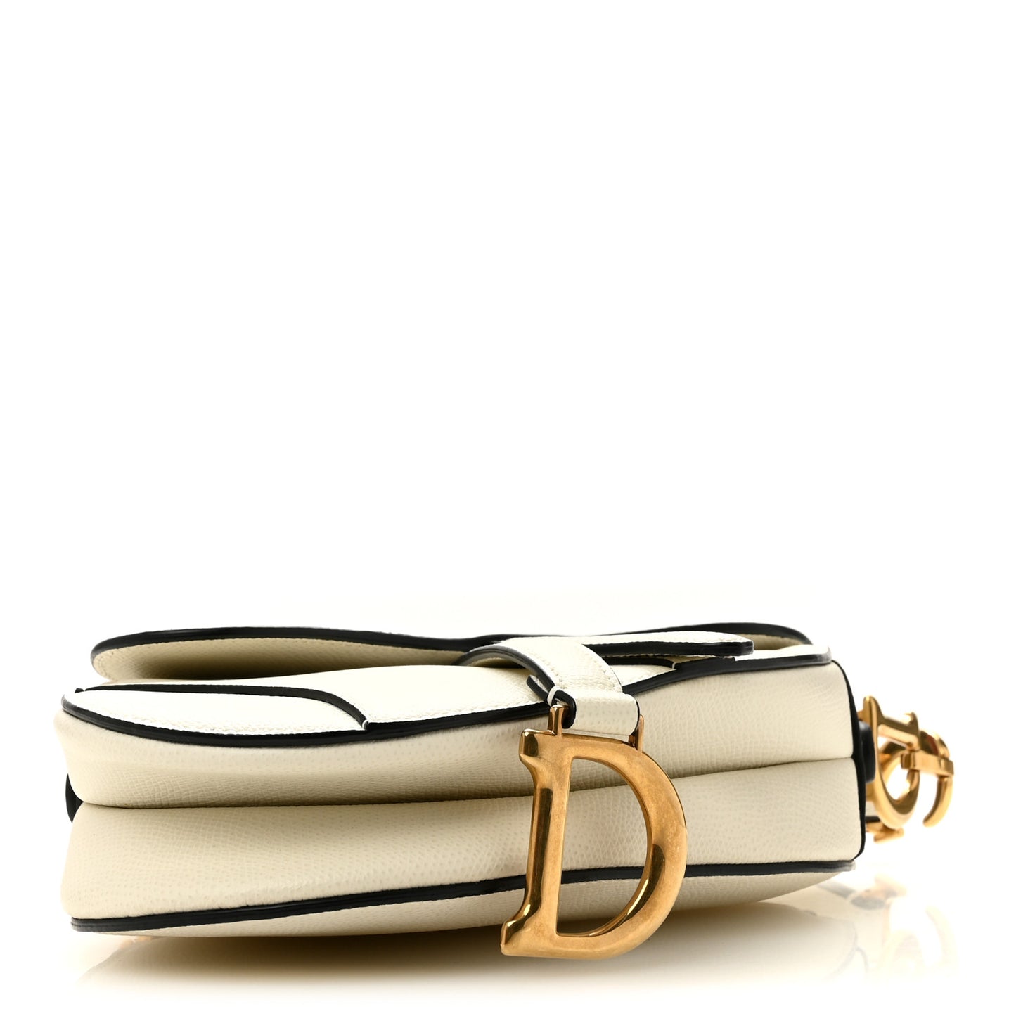 Grained Calfskin Mini Saddle Bag White