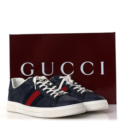 Gucci GG Supreme Monogram Web Mens New Ace Sneakers 9.5 Dark Blue 11 of 11