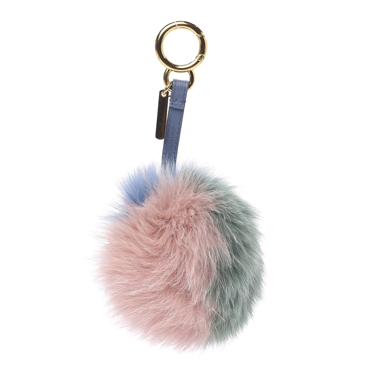 Fendi Fox Fur Vitello Elite Tri-Color Pom Pom Bag Charm Pink Nebula Acqua Ceruleo 1 of 3