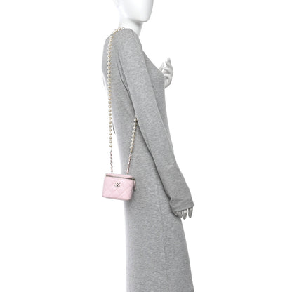 Chanel Lambskin Quilted Mini Vanity Case With Pearl Chain  Light Pink 2 of 11