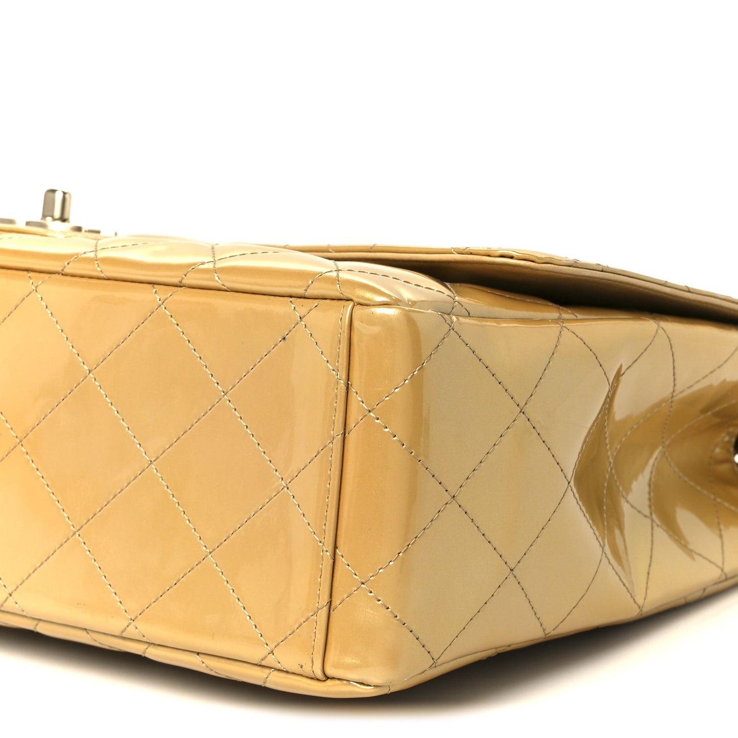 Metallic Patent Quilted Maxi Single Flap Beige