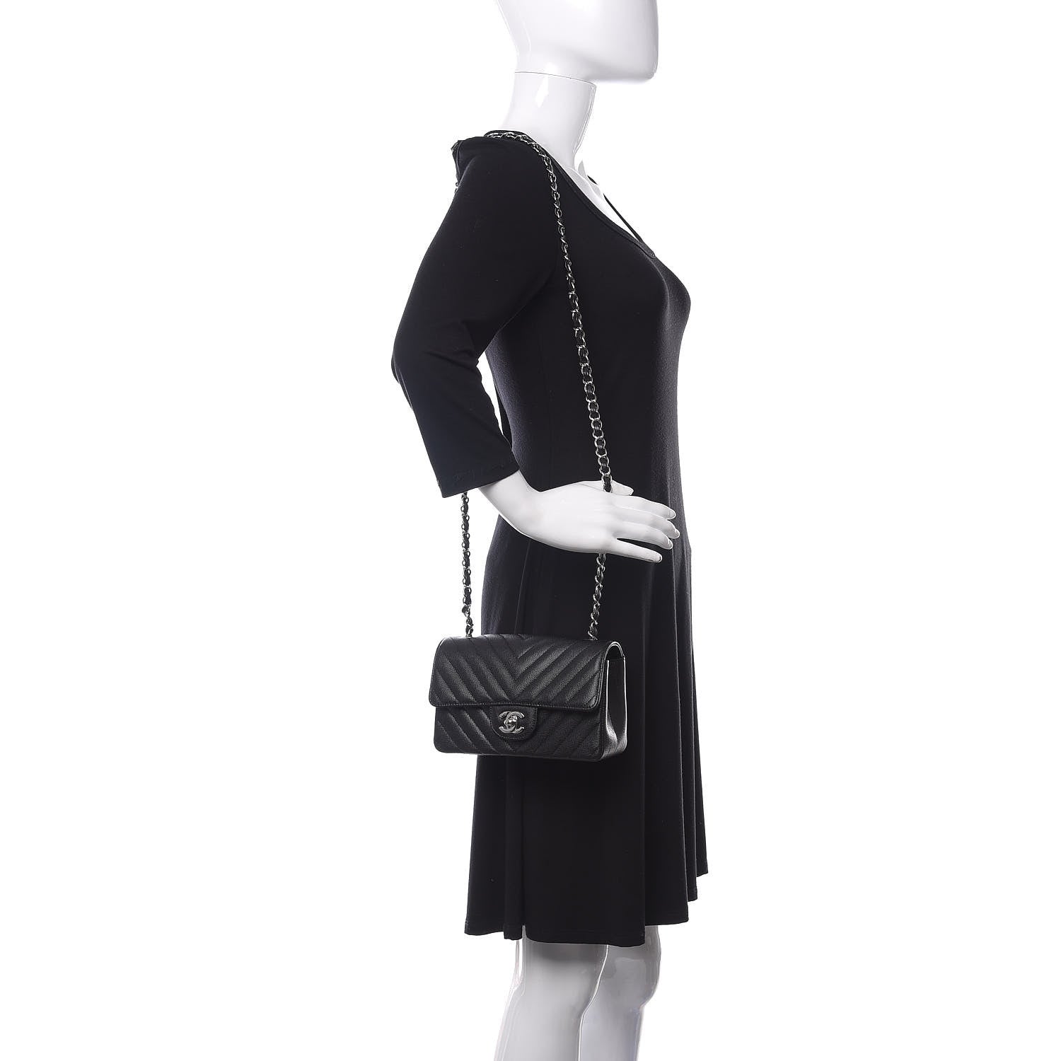 Chanel Caviar Chevron Quilted Mini Rectangular Flap Black 2 of 10