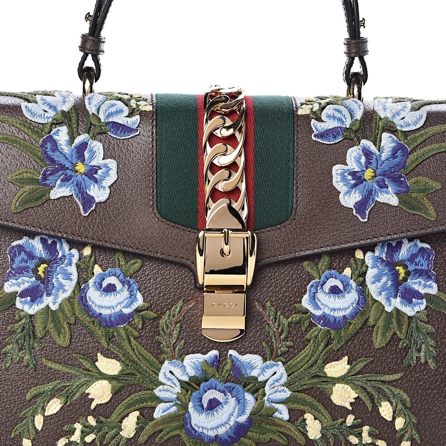 Calfskin Embroidered Medium Sylvie Top Handle Bag New Acero Multicolor