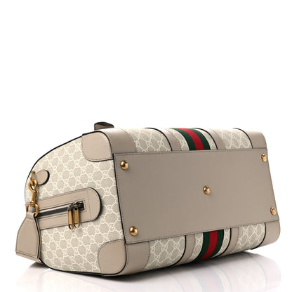 Gucci GG Supreme Monogram Textured Dollar Calfskin Web Medium Savoy Duffle Bag Beige Mystic White Oatmeal 3 of 8