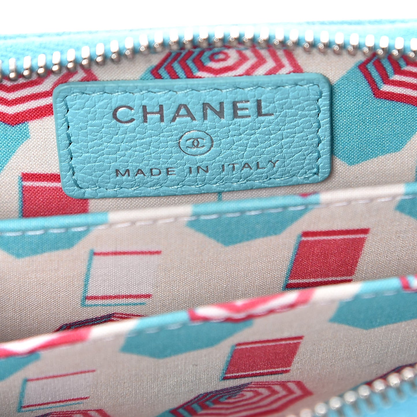 Goatskin Camellia Zip Coin Purse Blue