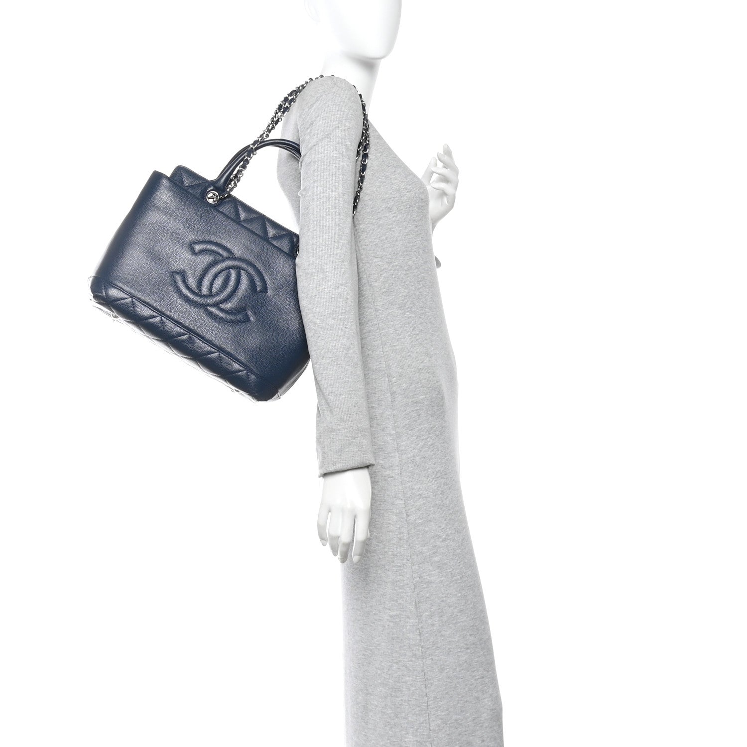 Chanel Soft Caviar CC Medium Top Handle Tote Navy Blue 2 of 11
