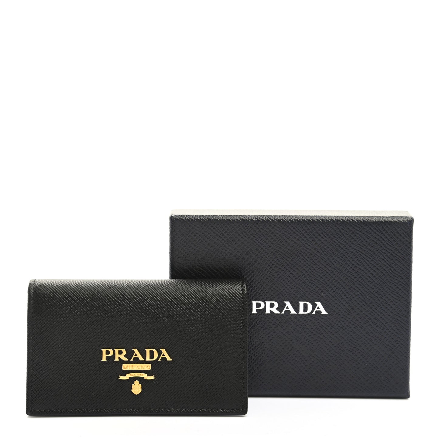 Saffiano Metal Bi-Fold Card Holder Wallet Black