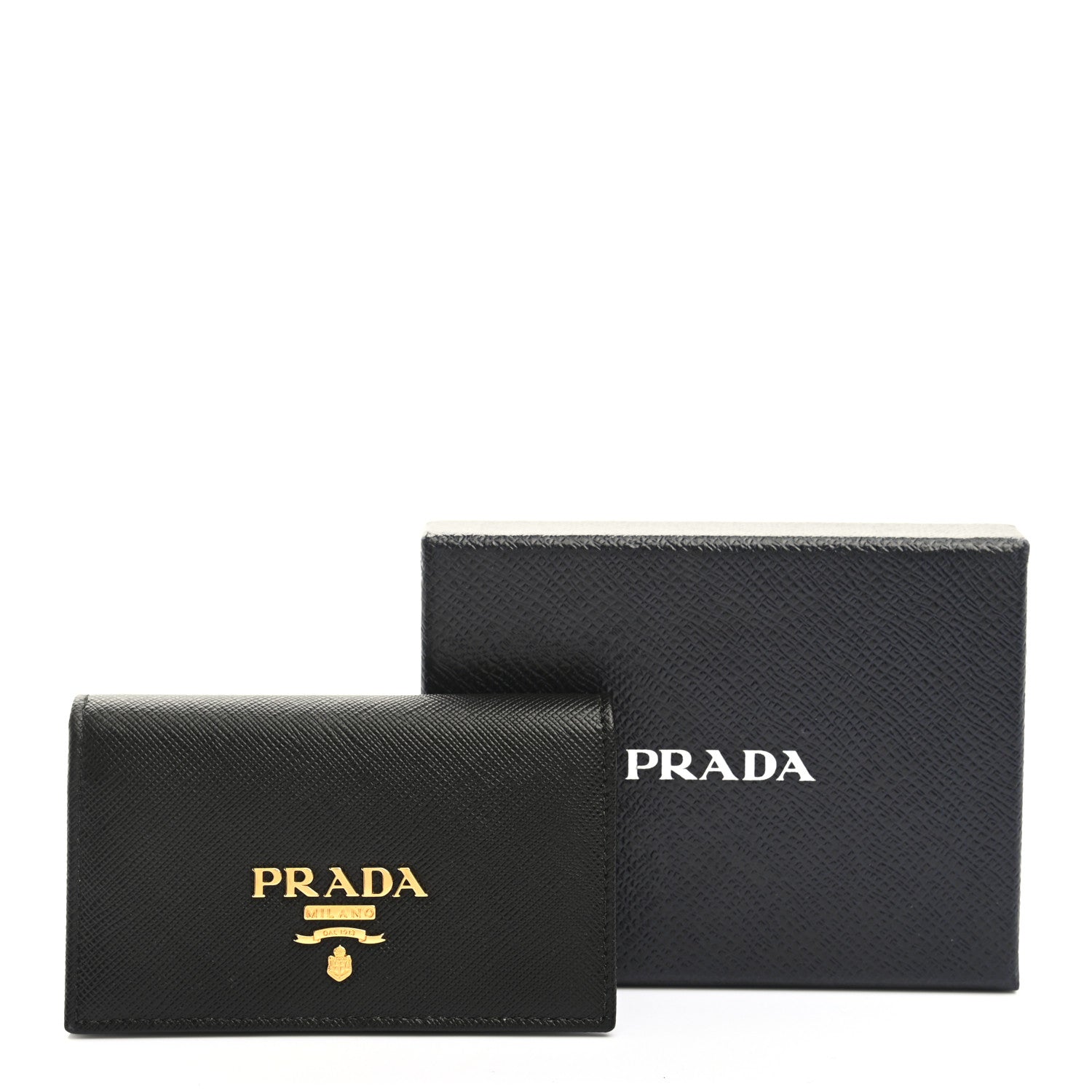Prada Saffiano Metal Bi-Fold Card Holder Wallet Black 8 of 8
