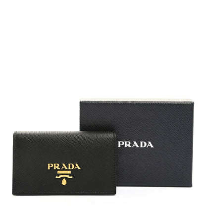 Prada Saffiano Metal Bi-Fold Card Holder Wallet Black 8 of 8