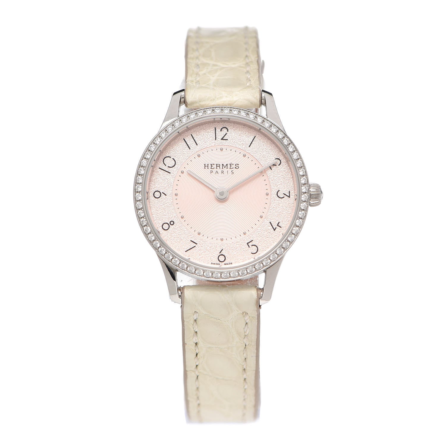 Hermes Stainless Steel Alligator Diamond Bezel 25mm Slim d'Hermes Quartz Watch Blanc 1 of 5
