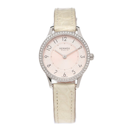 Hermes Stainless Steel Alligator Diamond Bezel 25mm Slim d'Hermes Quartz Watch Blanc 1 of 5