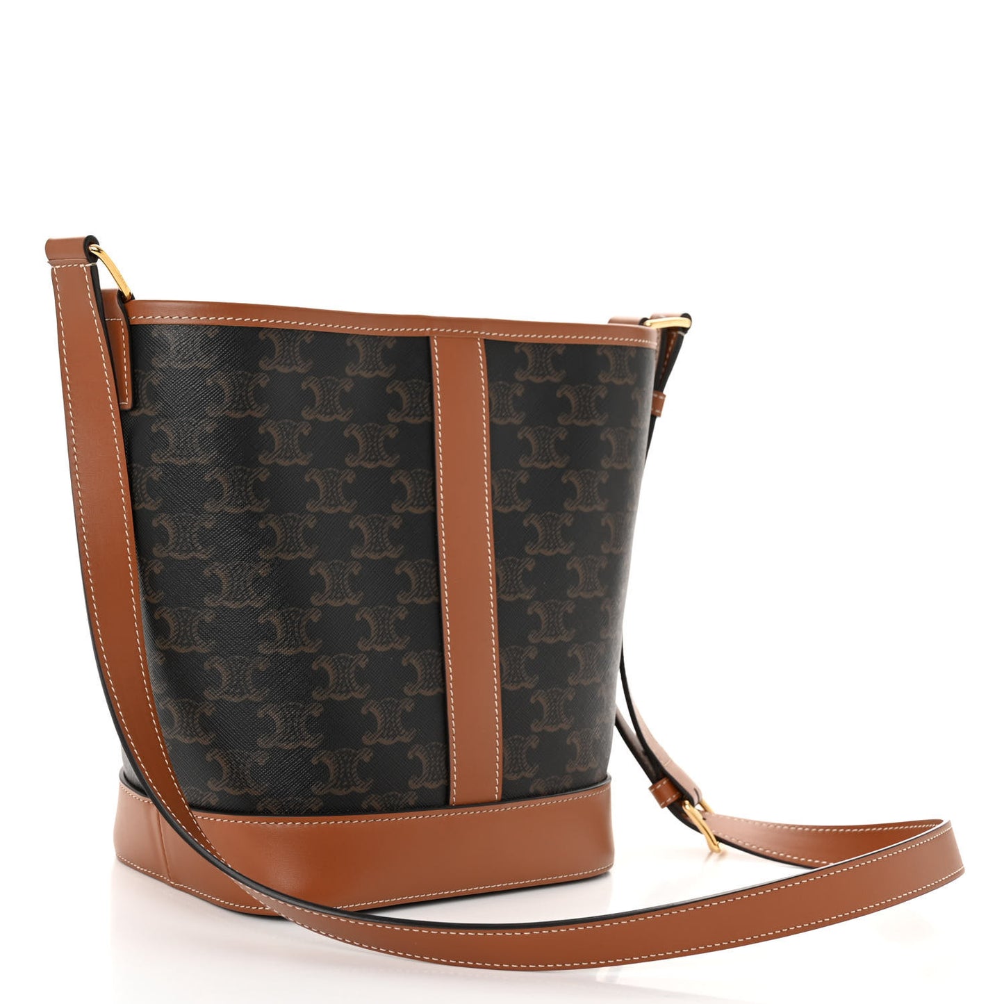 Triomphe Canvas Calfskin Small Bucket Bag Tan