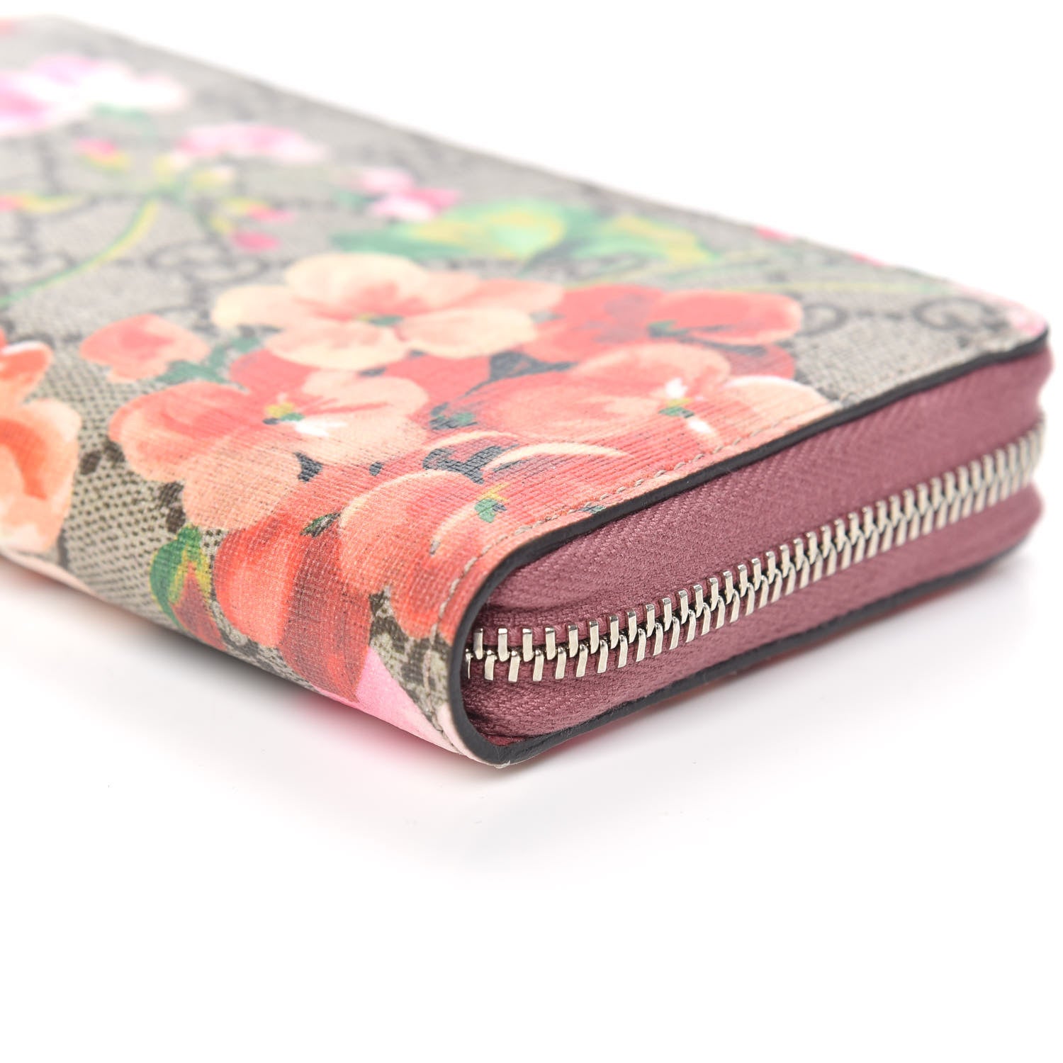 Gucci GG Supreme Monogram Blooms Zip Around Wallet Beige Multicolor Dry Rose 8 of 9