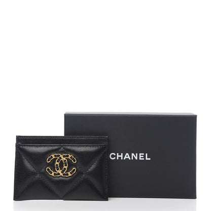 Chanel Shiny Goatskin Quilted Chanel 19 Card Holder Black 8 of 8