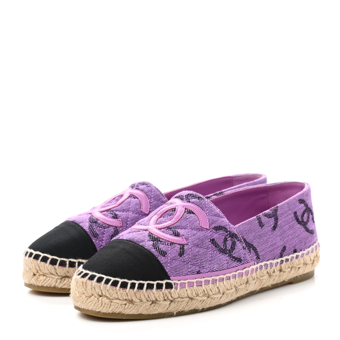 Cotton Jacquard Grosgrain CC Print Espadrilles 37 Purple Black