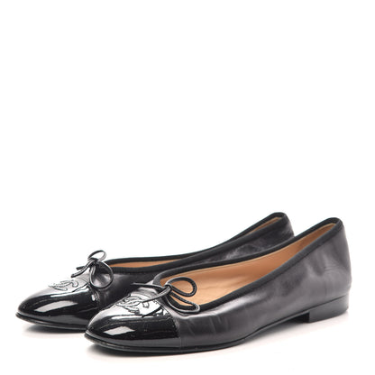 Chanel Lambskin Patent CC Cap Toe Ballerina Flats 40 Black 3 of 7