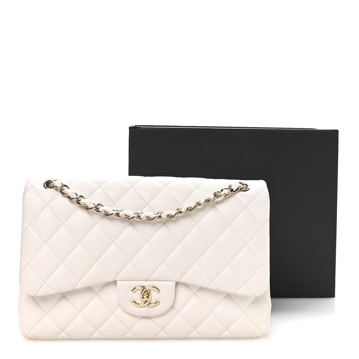 Caviar Quilted Jumbo Double Flap White
