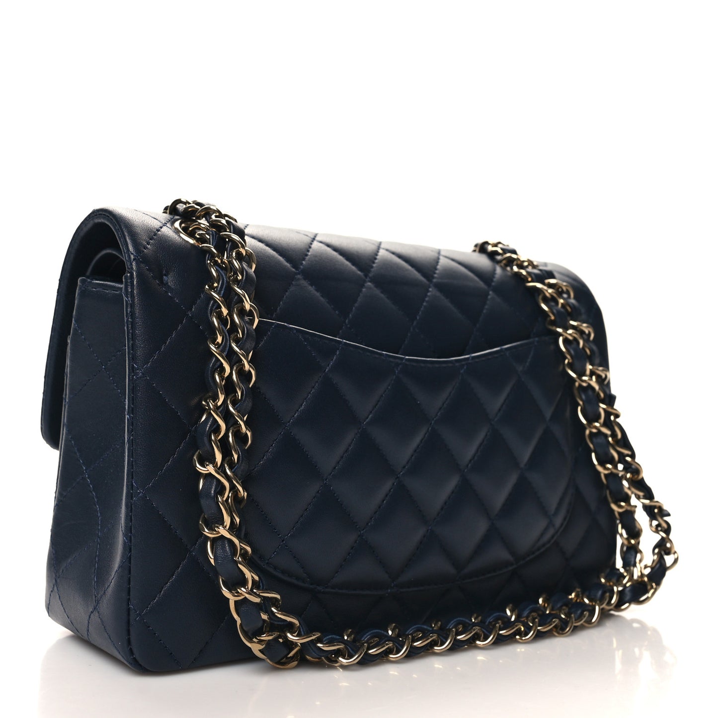 Lambskin Quilted Small Double Flap Navy
