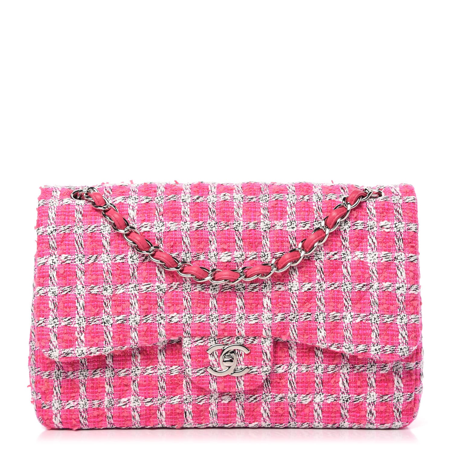 Chanel Tweed Quilted Jumbo Double Flap Hot Pink 1 of 11