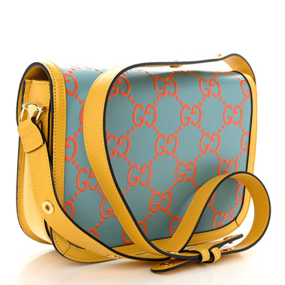 Gucci Azalea Calfskin GG Monogram Bi-Color Debossed Horsebit 1955 Shoulder Bag Dusty Azure Stone Topaz Deep Orange 3 of 10