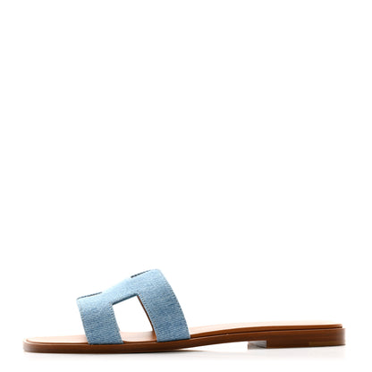 Hermes Denim Canvas Oran Sandals 37 Bleu Clair 1 of 10