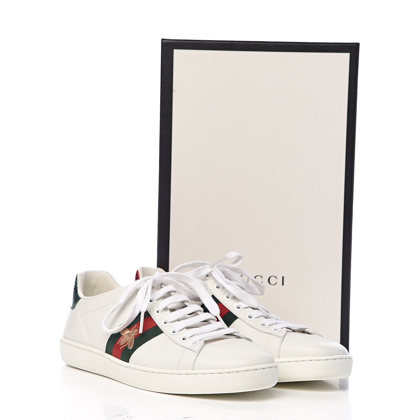 Calfskin Ayers Bee Embroidered Womens Ace Sneakers 37.5 White Green