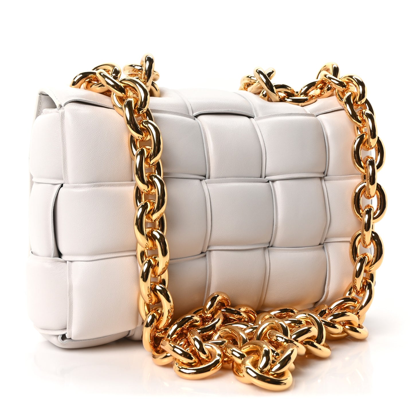 Lambskin Maxi Intreccio Padded Chain Cassette Crossbody Bag White