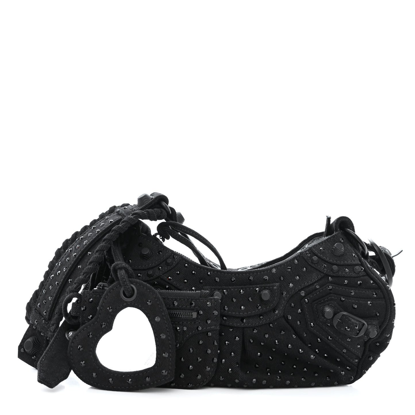 Denim Embellished Le Cagole Shoulder Bag XS Black