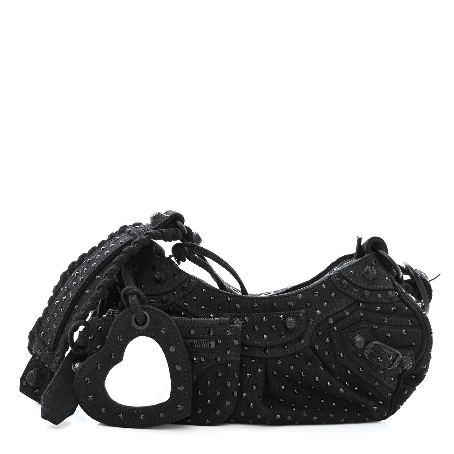 Balenciaga Denim Embellished Le Cagole Shoulder Bag XS Black 1 of 11