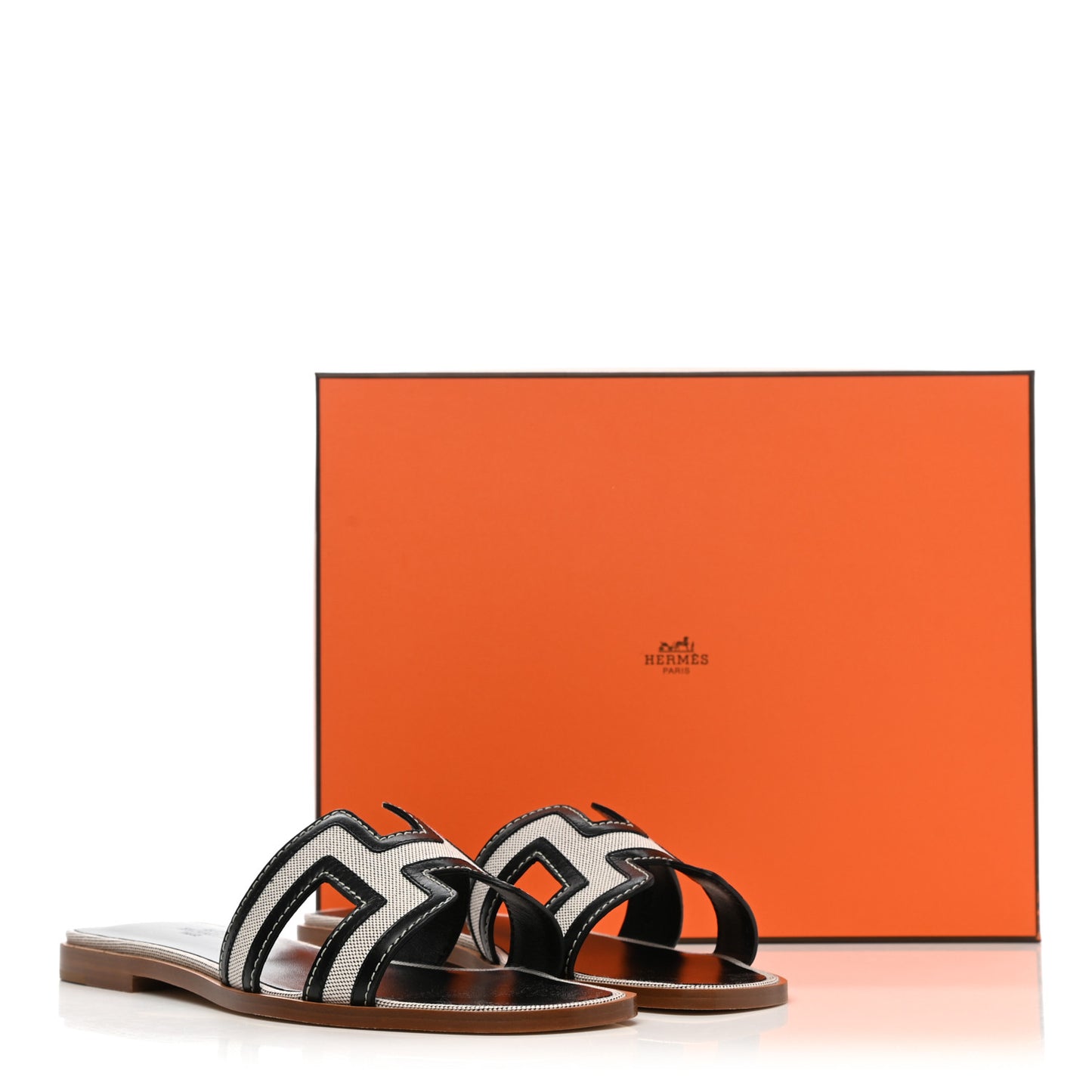 Calfskin Canvas Oran Sandals 37.5 Black